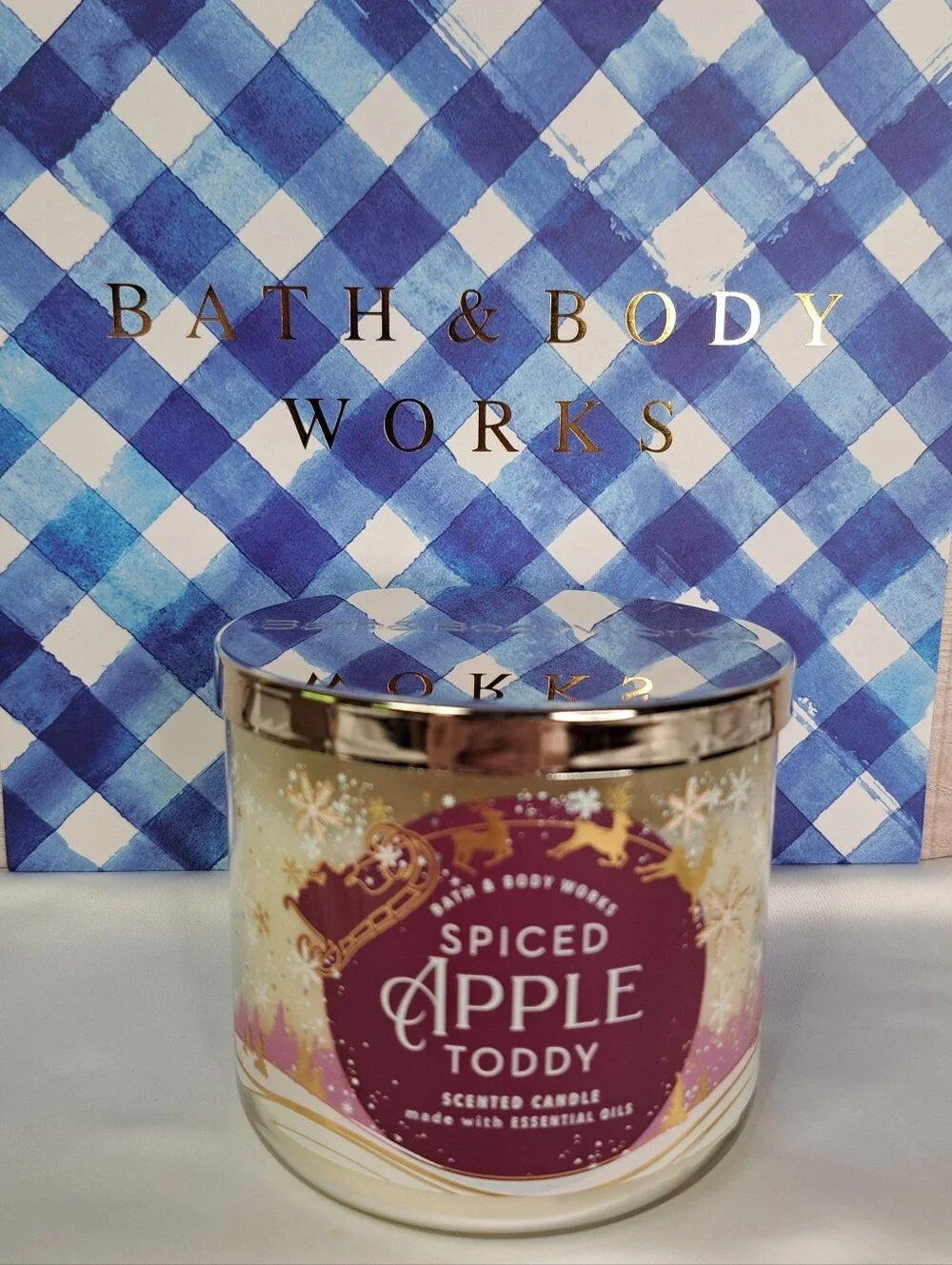 Bath & Body Works 'SPICED APPLE TODDY' Scented 3-Wick Candle in Luminous Wrap - Picture 14 of 14
